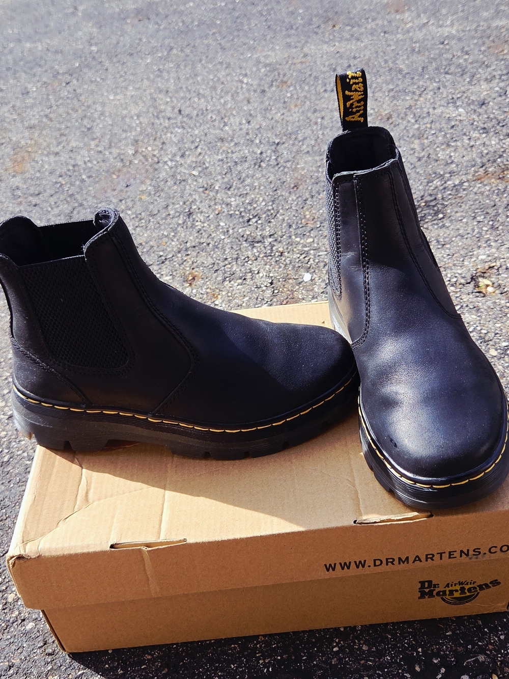 Dr. Martens Black Chelsea Chukka Boots with Yellow Stitching